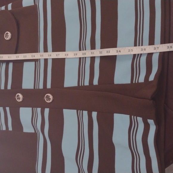 Marberni, 60's Union Made Vintage Elegant Blue/Brown Long Sleeve Dress Size 16 - Picture 11 of 16